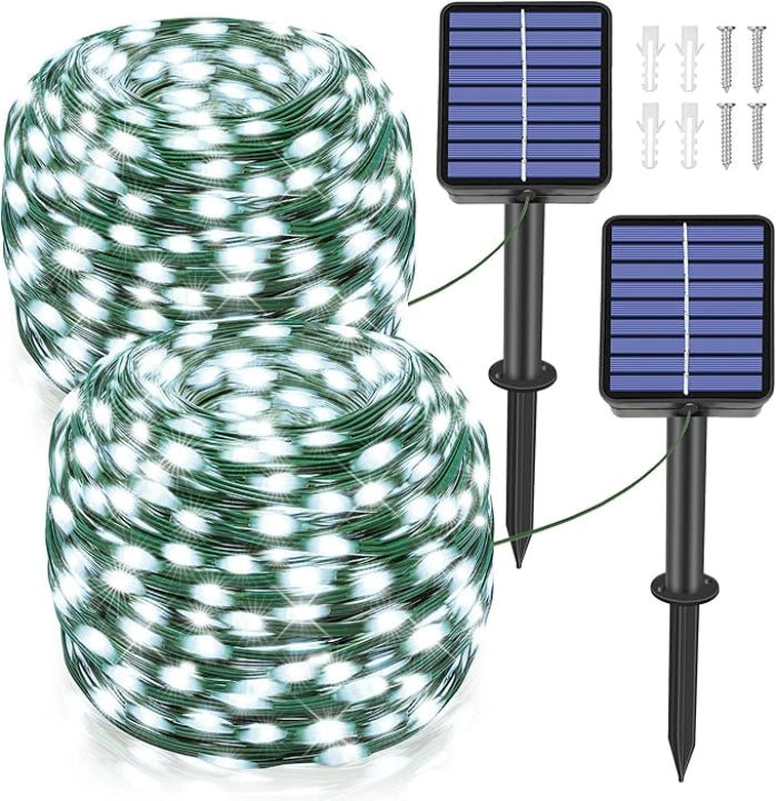 String Lights with Multicolored Bulbs for Festive OccasionsOllny 200 LED 66ft Cool White Solar String Lights (2 Packs, Solar Power, 8 Modes, IP67 Waterproof) String Lights with Multicolored Bulbs for Festive OccasionsOllny 200 LED 66ft Cool White Solar String Lights (2 Packs, Solar Power, 8 Modes, IP67 Waterproof)