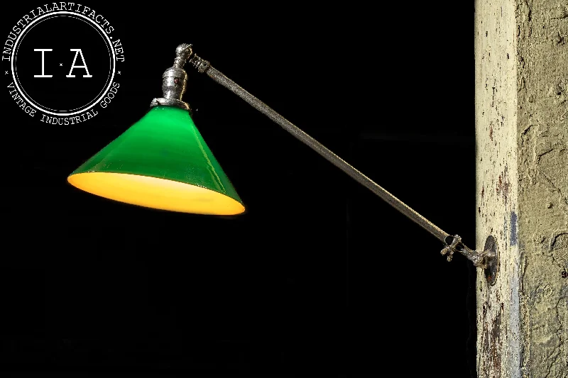 Dust - Resistant Industrial Lighting for Dirty WorkspacesArticulated Chrome Lamp by TAFCO with Emeralite Glass Shade Dust - Resistant Industrial Lighting for Dirty WorkspacesArticulated Chrome Lamp by TAFCO with Emeralite Glass Shade