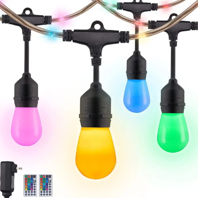 String Lights with Multicolored Bulbs for Festive OccasionsLED Patio Light with S14 Bulbs on LED Rope Light, 2 Remotes String Lights with Multicolored Bulbs for Festive OccasionsLED Patio Light with S14 Bulbs on LED Rope Light, 2 Remotes