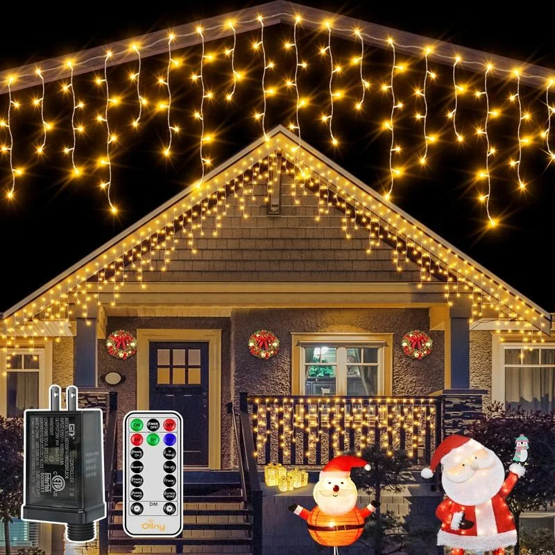 String Lights for Outdoor Dining AreasOllny 486 LED 40ft Warm White Christmas Icicle Lights (Clear Cable, Plug in, 8 Modes), Connectable up to 3 Sets String Lights for Outdoor Dining AreasOllny 486 LED 40ft Warm White Christmas Icicle Lights (Clear Cable, Plug in, 8 Modes), Connectable up to 3 Sets