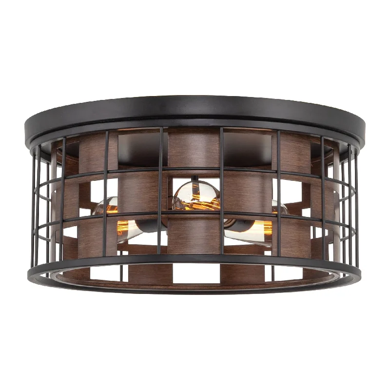 Dimmable Industrial Lighting for Ambiance ControlKira Home Carlson 3-Light Modern Flush Mount, Walnut Wood and Black Finish Dimmable Industrial Lighting for Ambiance ControlKira Home Carlson 3-Light Modern Flush Mount, Walnut Wood and Black Finish
