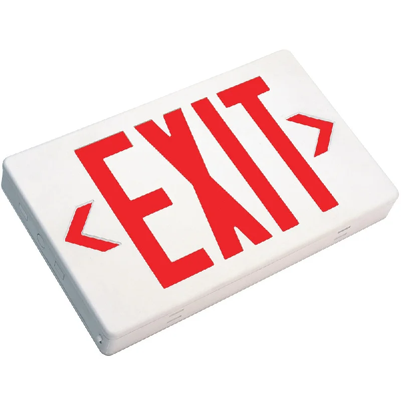 Durable Industrial Lighting for Harsh EnvironmentsTCP Red LED Exit Sign - 22743, White Housing, Battery Backup, Universal Mount, 120/277V, Energy Efficient Durable Industrial Lighting for Harsh EnvironmentsTCP Red LED Exit Sign - 22743, White Housing, Battery Backup, Universal Mount, 120/277V, Energy Efficient