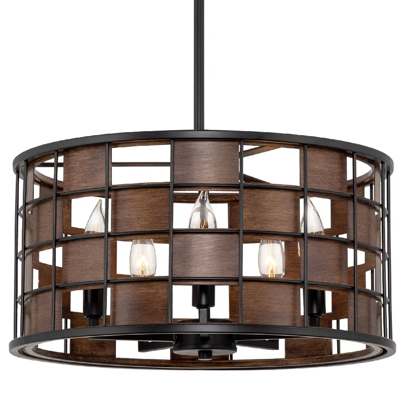 Industrial Wall - Mounted Lighting for Workshop WallsKira Home Carlson 17" 5-Light Modern Chic Drum Chandelier, Walnut Wood Style Panel Accents + Black Finish Industrial Wall - Mounted Lighting for Workshop WallsKira Home Carlson 17" 5-Light Modern Chic Drum Chandelier, Walnut Wood Style Panel Accents + Black Finish