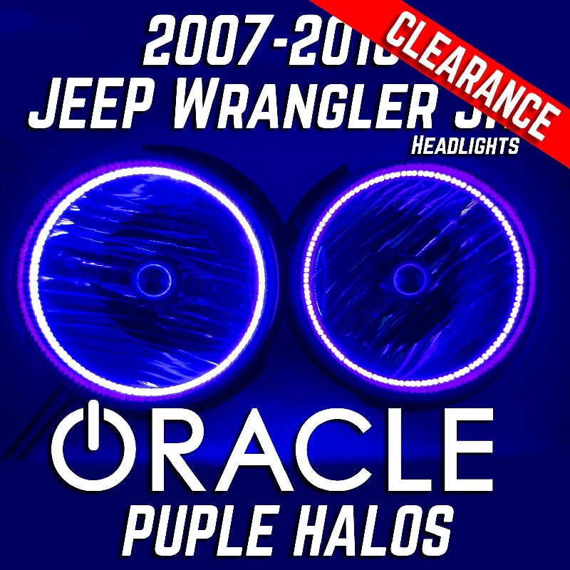 2007-16 Jeep Wrangler Headlights ORACLE with Ultraviolet Purple SMD Halos Installed