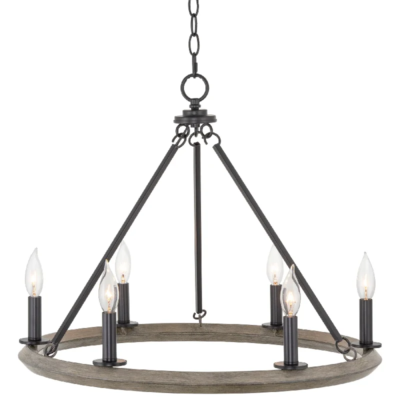 Corrosion - Resistant Industrial Lighting for Coastal FactoriesKira Home Jericho 24" 6-Light Industrial Rustic Farmhouse Wagon Wheel Chandelier, Round Kitchen Island Light, Black + Gray Oak Wood Finish Corrosion - Resistant Industrial Lighting for Coastal FactoriesKira Home Jericho 24" 6-Light Industrial Rustic Farmhouse Wagon Wheel Chandelier, Round Kitchen Island Light, Black + Gray Oak Wood Finish