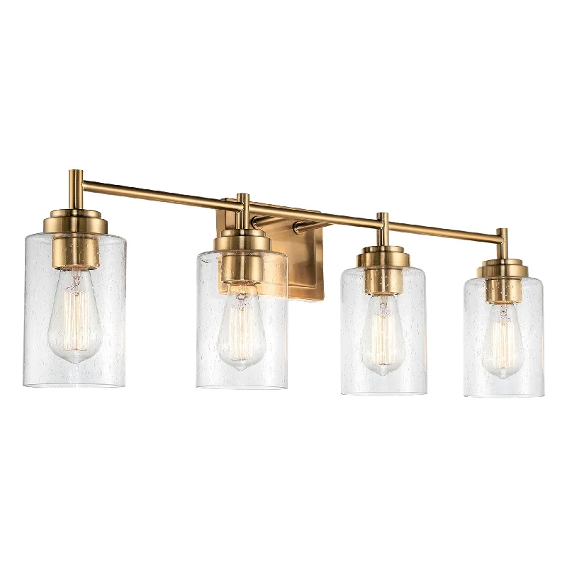 Industrial Ceiling - Mounted Lighting for Assembly PlantsKira Home Brenton 32" 4-Light Modern Chic Vanity / Bathroom Light + Seeded Cylinder Glass Shades, Cool Brass/Gold Finish Industrial Ceiling - Mounted Lighting for Assembly PlantsKira Home Brenton 32" 4-Light Modern Chic Vanity / Bathroom Light + Seeded Cylinder Glass Shades, Cool Brass/Gold Finish