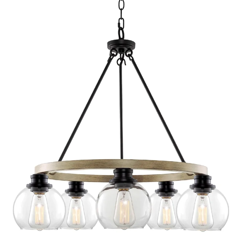 Dust - Resistant Industrial Lighting for Dirty WorkspacesKira Home Elwood 25" 5-Light Industrial Rustic Farmhouse Wagon Wheel Chandelier + Clear Glass Globe Shades, Smoked Birch Wood Style + Black Finish Dust - Resistant Industrial Lighting for Dirty WorkspacesKira Home Elwood 25" 5-Light Industrial Rustic Farmhouse Wagon Wheel Chandelier + Clear Glass Globe Shades, Smoked Birch Wood Style + Black Finish