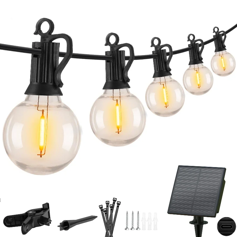 Twinkling String Lights for a Magical AtmosphereSolar G40 LED Bulb String Lights with Type-C Charging Twinkling String Lights for a Magical AtmosphereSolar G40 LED Bulb String Lights with Type-C Charging
