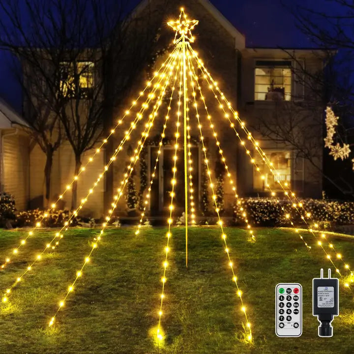 String Lights for Hotel Courtyard LightingOllny 340 Led Warm White Christmas Lights Tree For Lawn (With Pole, Clear Wire, IP67 Waterproof, 8 Modes, Plug In) String Lights for Hotel Courtyard LightingOllny 340 Led Warm White Christmas Lights Tree For Lawn (With Pole, Clear Wire, IP67 Waterproof, 8 Modes, Plug In)