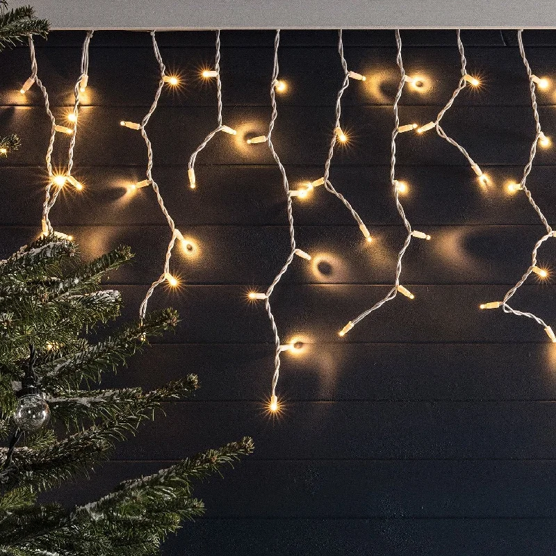 String Lights for Porch LightingPro Connect 30m 1500 Traditional Warm White Connectable Icicle Lights White Cable