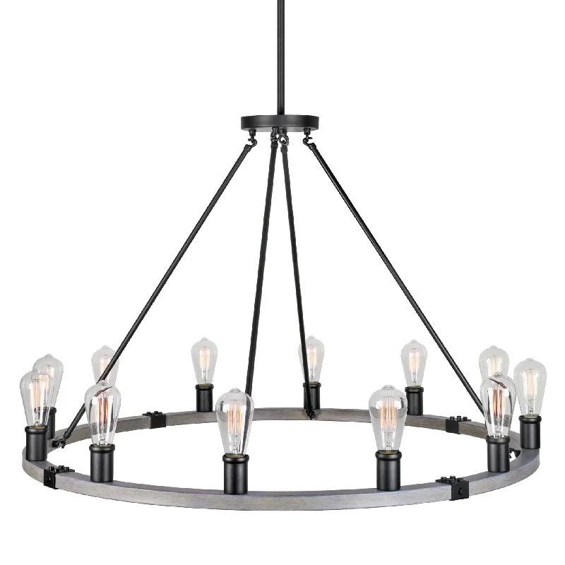 Industrial Ceiling - Mounted Lighting for Assembly PlantsKira Home Jericho 42" 12-Light Large Rustic Farmhouse Wagon Wheel Chandelier, Round Kitchen Island Light, Gray Oak Wood Style + Black Finish Industrial Ceiling - Mounted Lighting for Assembly PlantsKira Home Jericho 42" 12-Light Large Rustic Farmhouse Wagon Wheel Chandelier, Round Kitchen Island Light, Gray Oak Wood Style + Black Finish