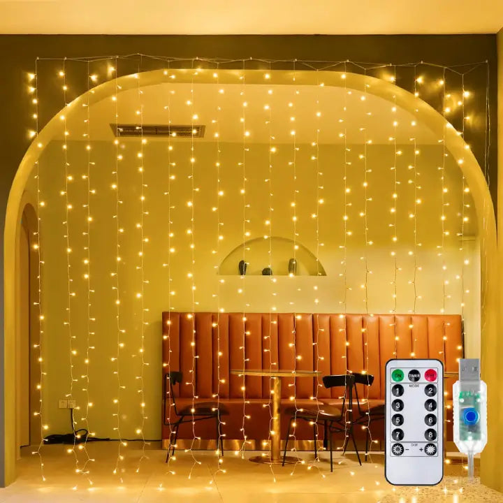 String Lights for Balcony DecorationOllny 300 LED 9.8ft*9.8ft Warm White Curtain Lights (Clear Cable, USB, 8 Modes, IP44 Waterproof) String Lights for Balcony DecorationOllny 300 LED 9.8ft*9.8ft Warm White Curtain Lights (Clear Cable, USB, 8 Modes, IP44 Waterproof)