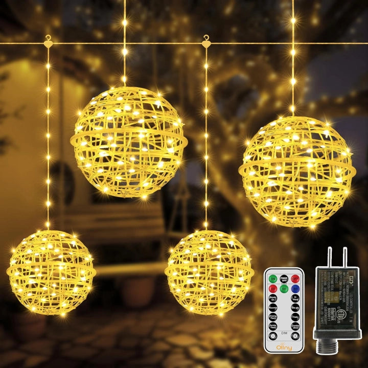 String Lights for Porch LightingOllny Outdoor Christmas Warm White Ball Light 4 Packs 7.87 inch (Clear Cable, Plug in, Connectable, 8 Modes, IP67 Waterproof) String Lights for Porch LightingOllny Outdoor Christmas Warm White Ball Light 4 Packs 7.87 inch (Clear Cable, Plug in, Connectable, 8 Modes, IP67 Waterproof)