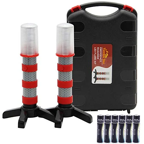 String Lights for Seasonal Decorations (Spring, Fall, etc.)Emergency Roadside Flares Kit LED Safety Strobe Road Warning Light Highway Beacon Alert Flare with Magnetic Base, Detachable Stand, Solid Storage Case - 2 Pack