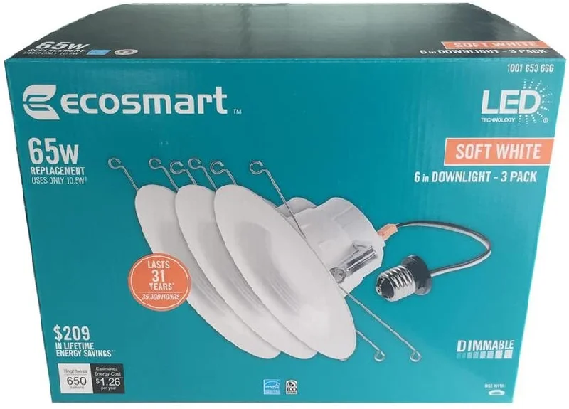 String Lights for Seasonal Decorations (Spring, Fall, etc.)Ecosmart 5/6" 650LM 2700K LED Trim Downlight with Baffle (3 Pack) String Lights for Seasonal Decorations (Spring, Fall, etc.)Ecosmart 5/6" 650LM 2700K LED Trim Downlight with Baffle (3 Pack)