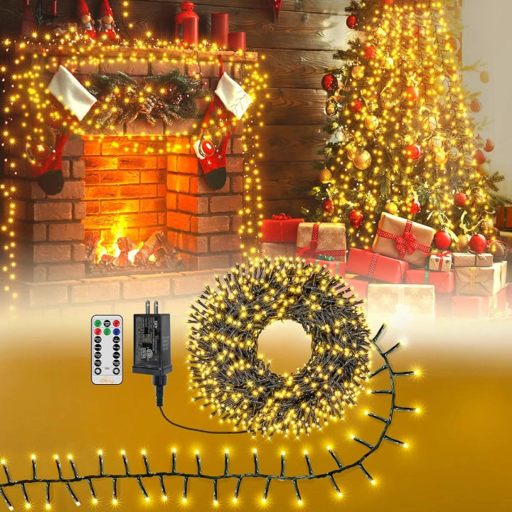String Lights for Outdoor Dining AreasOllny 400 LED 20ft Warm White Christmas Cluster Lights (Green Cable, Connectable, 8 Modes, IP44 Waterproof) String Lights for Outdoor Dining AreasOllny 400 LED 20ft Warm White Christmas Cluster Lights (Green Cable, Connectable, 8 Modes, IP44 Waterproof)