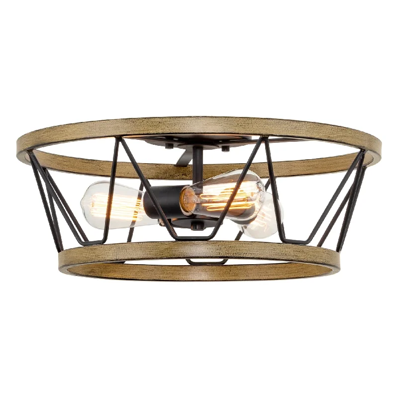 Industrial Ceiling - Mounted Lighting for Assembly PlantsKira Home Sterling 17" 3-Light Modern Farmhouse Flush Mount Close to Ceiling Light, Smoked Birch Wood Style + Black Finish Industrial Ceiling - Mounted Lighting for Assembly PlantsKira Home Sterling 17" 3-Light Modern Farmhouse Flush Mount Close to Ceiling Light, Smoked Birch Wood Style + Black Finish