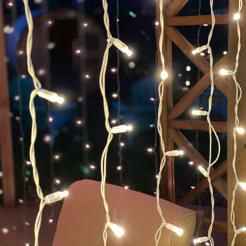 String Lights for Hotel Courtyard Lighting8-Foot LED Twinkle Curtain Icicle Lights Warm White Bulbs White Wire String Lights for Hotel Courtyard Lighting8-Foot LED Twinkle Curtain Icicle Lights Warm White Bulbs White Wire