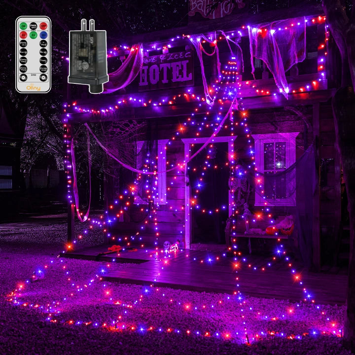 Solar - Powered String Lights for Energy - Saving BackyardsOllny 454 LED 17.4ft Halloween Spider Web Lights (Purple & Orange, Green Cable, 8 Modes, IP67) Solar - Powered String Lights for Energy - Saving BackyardsOllny 454 LED 17.4ft Halloween Spider Web Lights (Purple & Orange, Green Cable, 8 Modes, IP67)