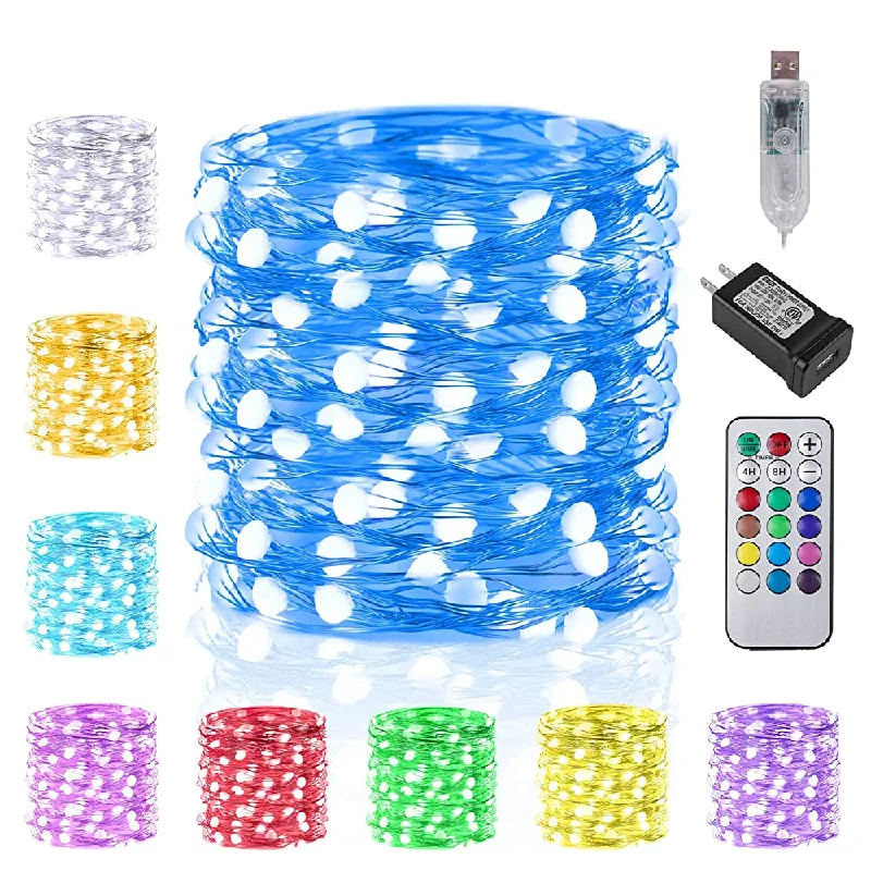 LED String Lights with Warm White GlowColor Changing Fairy Lights with Remote, 12 Colors, 12 Light Modes