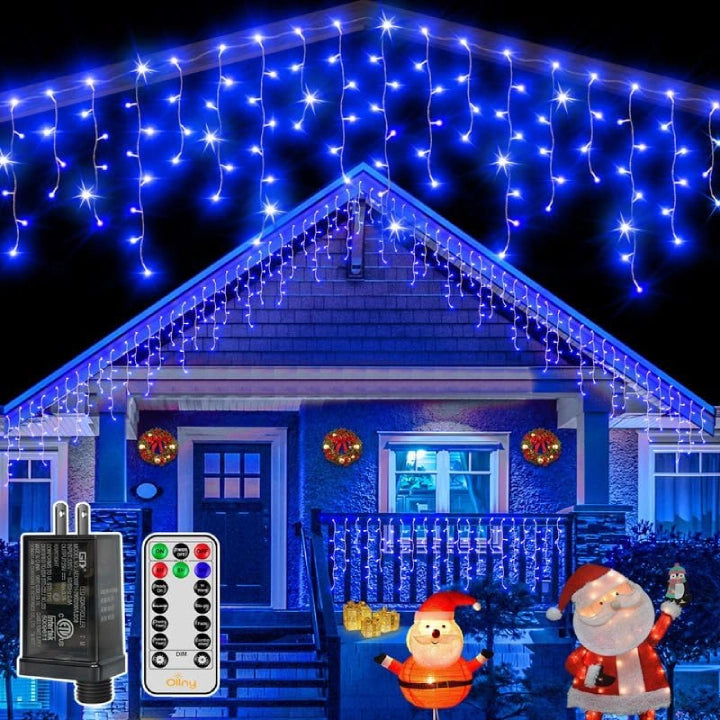 String Lights with Clear Bulbs for a Classic LookOllny 486 LED 40ft Blue Icicle Christmas Lights (Clear Cable, Plug in, 8 Modes), Connectable up to 3 Sets String Lights with Clear Bulbs for a Classic LookOllny 486 LED 40ft Blue Icicle Christmas Lights (Clear Cable, Plug in, 8 Modes), Connectable up to 3 Sets