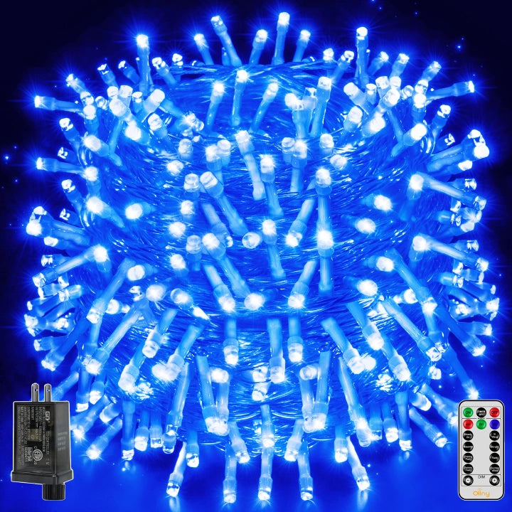 LED String Lights with Warm White GlowOllny 800 LED 262ft Blue Halloween Christmas Lights (Clear Cable, Plug in, 8 Modes) LED String Lights with Warm White GlowOllny 800 LED 262ft Blue Halloween Christmas Lights (Clear Cable, Plug in, 8 Modes)
