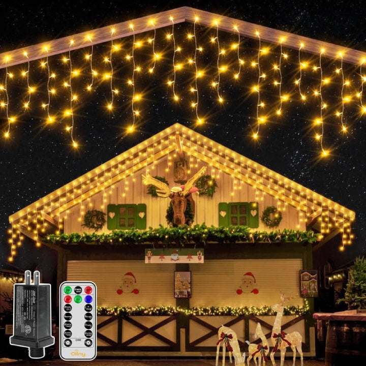 Twinkling String Lights for a Magical AtmosphereOllny 396 LED 32ft Warm White Icicle Lights (Clear Cable, Plug in, 8 Modes), Connectable up to 3 Sets Twinkling String Lights for a Magical AtmosphereOllny 396 LED 32ft Warm White Icicle Lights (Clear Cable, Plug in, 8 Modes), Connectable up to 3 Sets