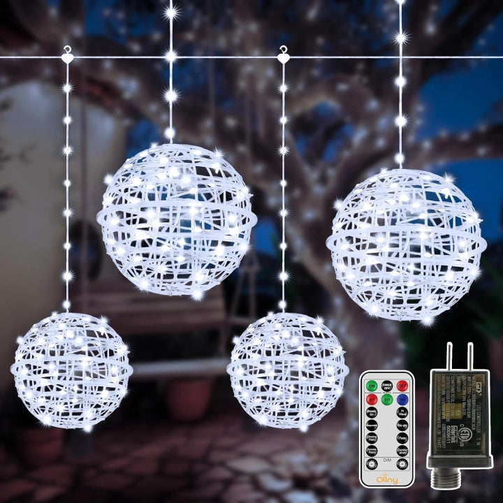 Solar - Powered String Lights for Energy - Saving BackyardsOllny Outdoor Christmas Cool White Ball Light 4 Packs 7.87 inch (Clear Cable, Plug in, Connectable, 8 Modes, IP67 Waterproof) Solar - Powered String Lights for Energy - Saving BackyardsOllny Outdoor Christmas Cool White Ball Light 4 Packs 7.87 inch (Clear Cable, Plug in, Connectable, 8 Modes, IP67 Waterproof)