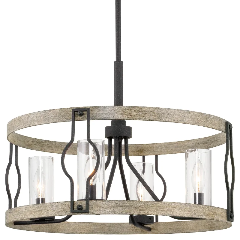 High - Bay LED Industrial Lighting for WarehousesKira Home Keaton 20" 4-Light Modern Farmhouse Round Drum Pendant Light + Cylinder Glass Shades, Open Shade Design, Light Cedar Wood Style + Textured Black Finish High - Bay LED Industrial Lighting for WarehousesKira Home Keaton 20" 4-Light Modern Farmhouse Round Drum Pendant Light + Cylinder Glass Shades, Open Shade Design, Light Cedar Wood Style + Textured Black Finish