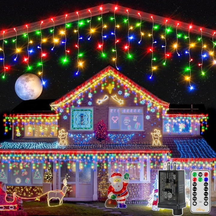 Solar - Powered String Lights for Energy - Saving BackyardsOllny 720 LED 60ft Multicolor Christmas Icicle Lights (Clear Cable, Plug in, 8 Modes), Connectable up to 3 Sets Solar - Powered String Lights for Energy - Saving BackyardsOllny 720 LED 60ft Multicolor Christmas Icicle Lights (Clear Cable, Plug in, 8 Modes), Connectable up to 3 Sets