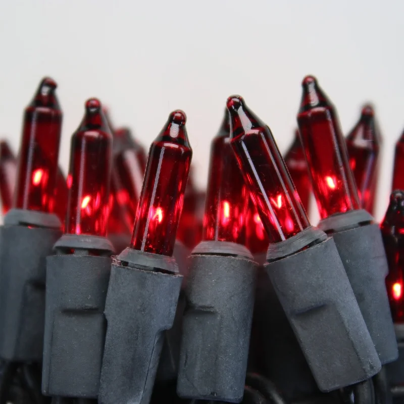 String Lights for Nursery Room Decor50-bulb Red Mini Lights, 4" Spacing, Black Wire