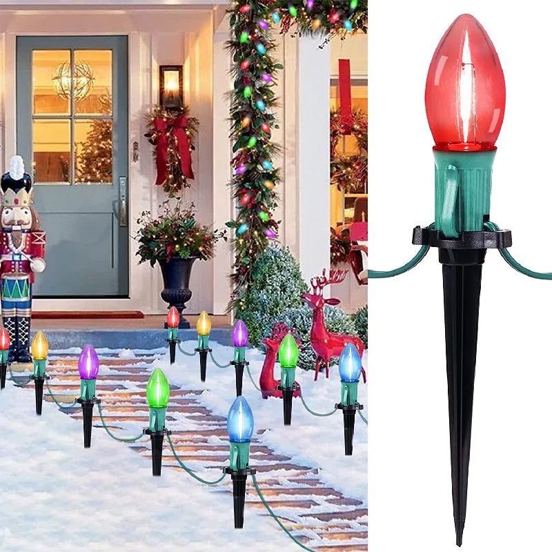 String Lights for Porch LightingChristmas Pathway Lights with C9 LED Bulbs on Green Wire, Multicolor String Lights for Porch LightingChristmas Pathway Lights with C9 LED Bulbs on Green Wire, Multicolor