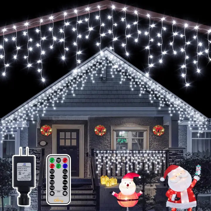String Lights for Porch LightingOllny 486 LED 40ft Cool White Christmas Icicle Lights (Clear Cable, Plug in, 8 Modes), Connectable up to 3 Sets String Lights for Porch LightingOllny 486 LED 40ft Cool White Christmas Icicle Lights (Clear Cable, Plug in, 8 Modes), Connectable up to 3 Sets