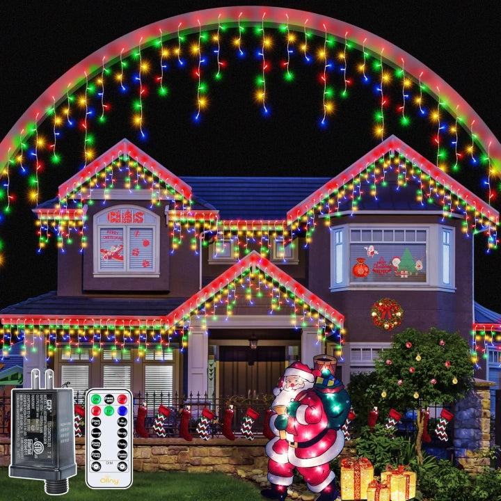 Twinkling String Lights for a Magical AtmosphereOllny 594 LED 49ft Multicolor Christmas Icicle Lights (Clear Cable, Plug in, 8 Modes) Twinkling String Lights for a Magical AtmosphereOllny 594 LED 49ft Multicolor Christmas Icicle Lights (Clear Cable, Plug in, 8 Modes)