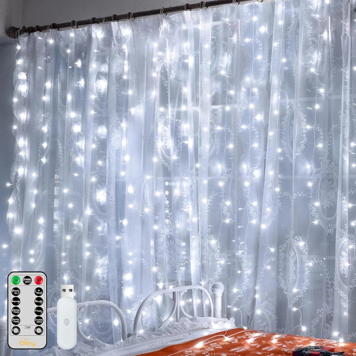 String Lights for Balcony DecorationOllny 200 LED 6.6ft*6.6ft Cool White Curtain Lights (Clear Cable, USB, 8 Modes, IP44 Waterproof) String Lights for Balcony DecorationOllny 200 LED 6.6ft*6.6ft Cool White Curtain Lights (Clear Cable, USB, 8 Modes, IP44 Waterproof)