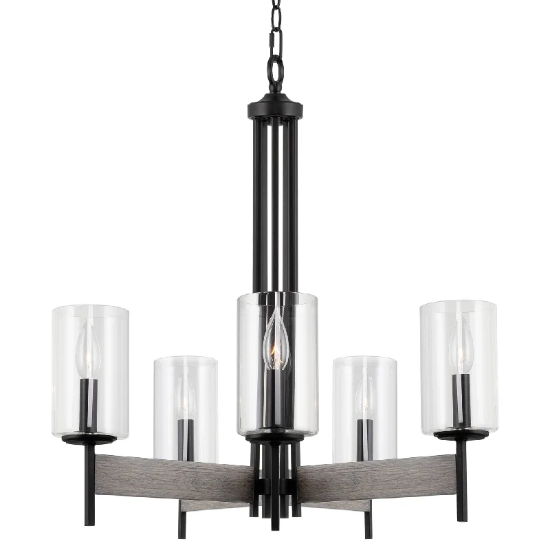 High - Bay LED Industrial Lighting for WarehousesKira Home Winston 26" 5-Light Modern Farmhouse Dining Room Chandelier + Clear Cylinder Glass Shades, Gray Oak Wood Style + Black Finish High - Bay LED Industrial Lighting for WarehousesKira Home Winston 26" 5-Light Modern Farmhouse Dining Room Chandelier + Clear Cylinder Glass Shades, Gray Oak Wood Style + Black Finish