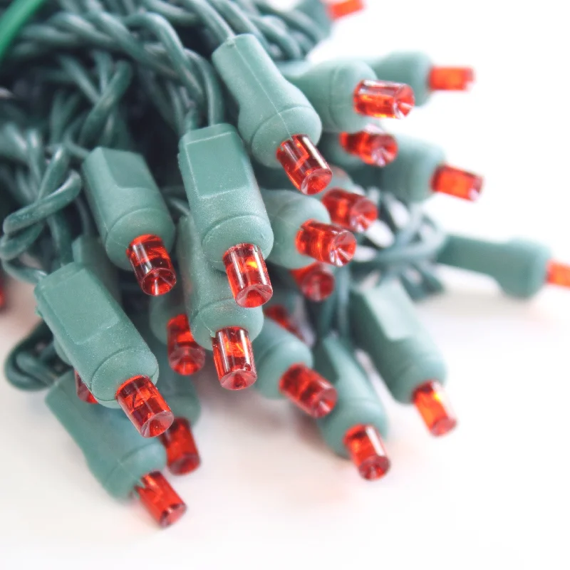 Battery - Operated String Lights for Indoor Use50-light  5mm Red LED Christmas Lights, 6" Spacing Green Wire
