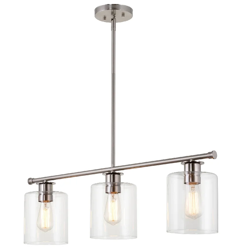 Adjustable Industrial Lighting for Flexible IlluminationKira Home Sloane 31" 3-Light Modern Industrial Farmhouse Island Light + Clear Glass Shades, Adjustable Hanging Height, Brushed Nickel Finish Adjustable Industrial Lighting for Flexible IlluminationKira Home Sloane 31" 3-Light Modern Industrial Farmhouse Island Light + Clear Glass Shades, Adjustable Hanging Height, Brushed Nickel Finish