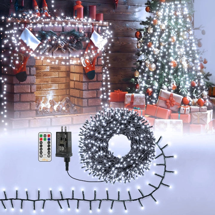 Battery - Operated String Lights for Indoor UseOllny 400 LED 20ft Cool White Christmas Cluster Lights (Green Cable, Connectable, 8 Modes, IP44 Waterproof) Battery - Operated String Lights for Indoor UseOllny 400 LED 20ft Cool White Christmas Cluster Lights (Green Cable, Connectable, 8 Modes, IP44 Waterproof)