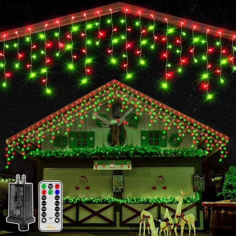 String Lights for Balcony DecorationOllny 396 LED 32ft Red And Green Icicle Lights (Clear Cable, Plug in, 8 Modes), Connectable up to 3 Sets String Lights for Balcony DecorationOllny 396 LED 32ft Red And Green Icicle Lights (Clear Cable, Plug in, 8 Modes), Connectable up to 3 Sets