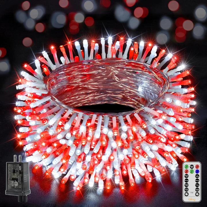 String Lights for Restaurant Outdoor SeatingOllny 800 LED 262ft Red&White Christmas String Lights (Clear Cable, Plug in, 8 Modes, IP44 Waterproof)