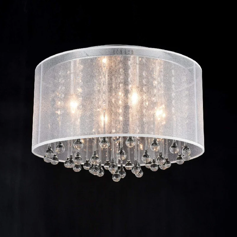 Industrial Lighting for Furniture FactoriesModern Chrome Flush Mount Drum Shade 4 Lights Crystal Ceiling Light