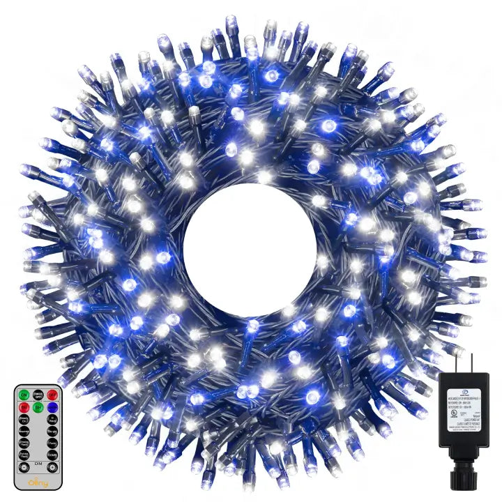 String Lights for DIY Home Decor ProjectsOllny 500 LED 164ft Blue and White Christmas Lights (Green Cable, Plug in, 8 Modes, IP44 Waterproof) String Lights for DIY Home Decor ProjectsOllny 500 LED 164ft Blue and White Christmas Lights (Green Cable, Plug in, 8 Modes, IP44 Waterproof)