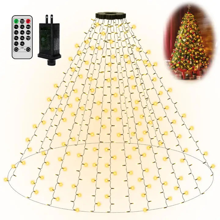 String Lights for Nursery Room DecorOllny 400 LED 8.2ft*16 strings Warm White Christmas Tree Lights (Green Cable, Plug in, 8 Modes)