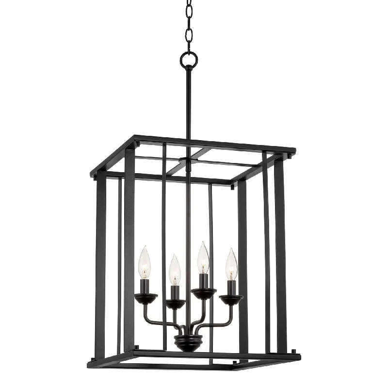 Adjustable Industrial Lighting for Flexible IlluminationKira Home Samson 31.5" 4-Light Modern Farmhouse Lantern Cage Pendant Light, Adjustable Foyer Chandelier, Black Finish