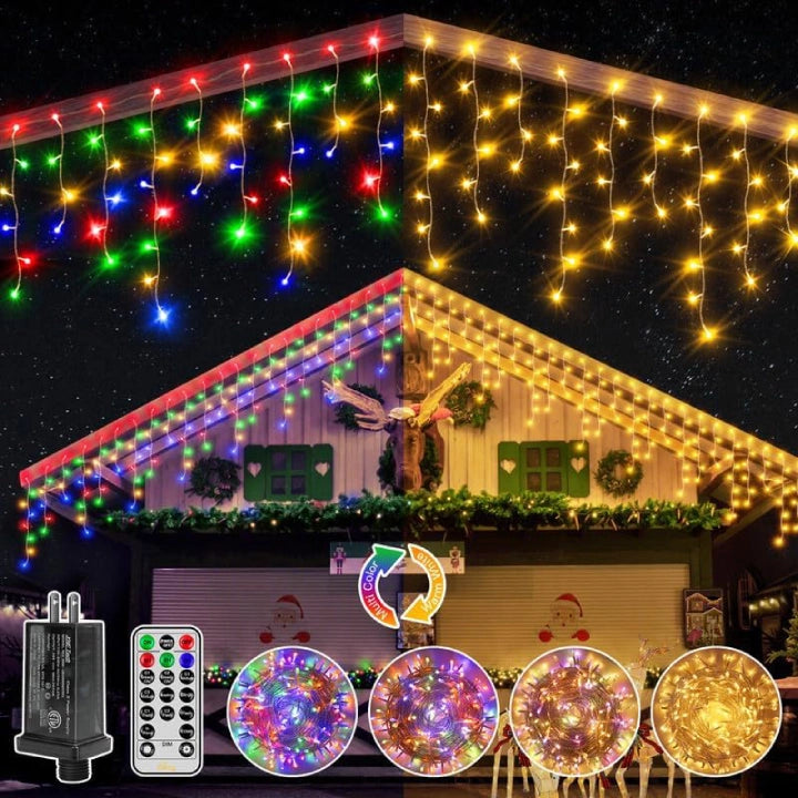 String Lights for Balcony DecorationOllny 306 LED 25ft Warm White/Multi Color Icicle Lights (Clear Cable, Plug in, 11 Modes), Connectable up to 3 Sets String Lights for Balcony DecorationOllny 306 LED 25ft Warm White/Multi Color Icicle Lights (Clear Cable, Plug in, 11 Modes), Connectable up to 3 Sets