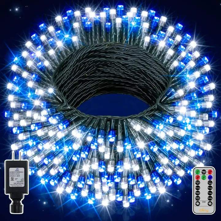 String Lights for Restaurant Outdoor SeatingOllny 400 LED 132ft Blue & White Christmas Lights (Green Cable, Plug in, 8 Modes, IP44 Waterproof) String Lights for Restaurant Outdoor SeatingOllny 400 LED 132ft Blue & White Christmas Lights (Green Cable, Plug in, 8 Modes, IP44 Waterproof)