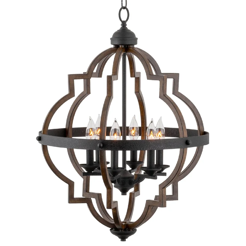 Adjustable Industrial Lighting for Flexible IlluminationKira Home Capistrano 28" 6-Light Rustic Farmhouse Chandelier, Wood Style Metal Frame, Textured Black Accents + Walnut Finish Adjustable Industrial Lighting for Flexible IlluminationKira Home Capistrano 28" 6-Light Rustic Farmhouse Chandelier, Wood Style Metal Frame, Textured Black Accents + Walnut Finish