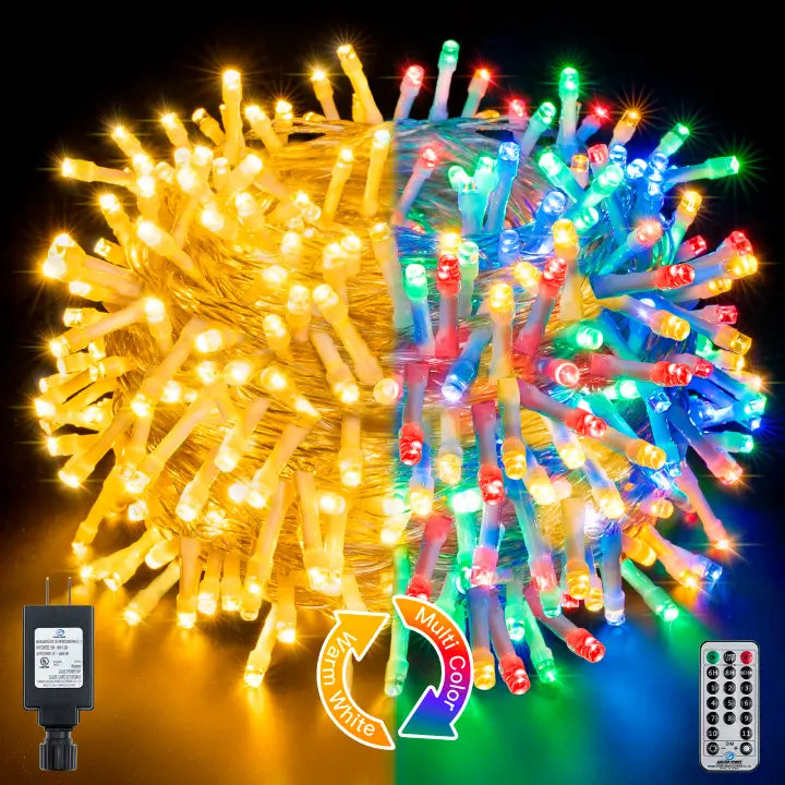 String Lights with Clear Bulbs for a Classic LookOllny 200 LED 66ft Warm White/Multi-Color String Lights (Clear Cable, Plug in, 11 Modes) String Lights with Clear Bulbs for a Classic LookOllny 200 LED 66ft Warm White/Multi-Color String Lights (Clear Cable, Plug in, 11 Modes)