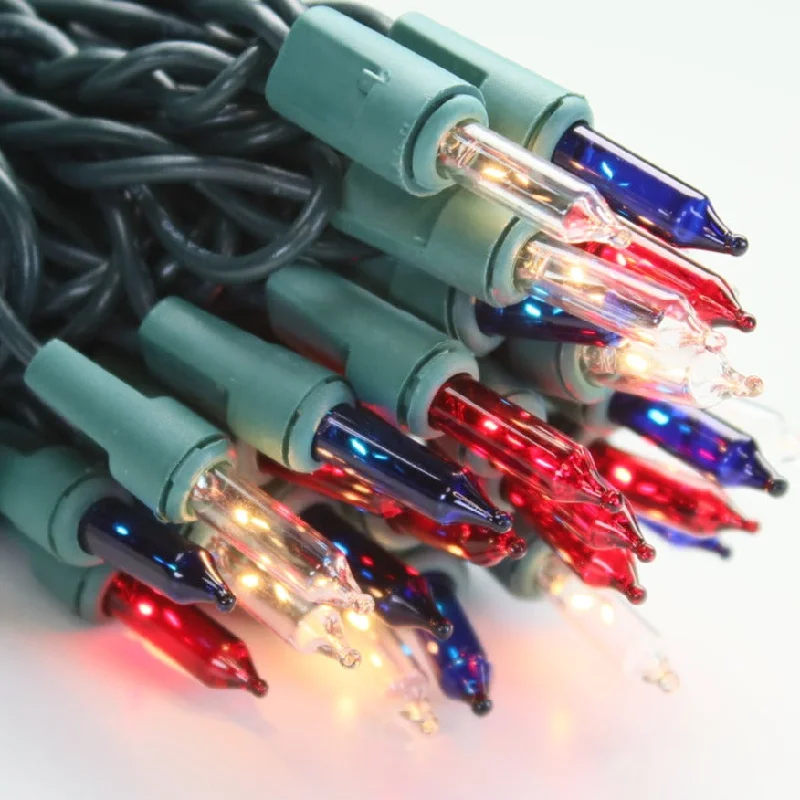 String Lights for Hotel Courtyard Lighting50-bulb Red White Blue Mini Lights, 4" Spacing, Green Wire String Lights for Hotel Courtyard Lighting50-bulb Red White Blue Mini Lights, 4" Spacing, Green Wire